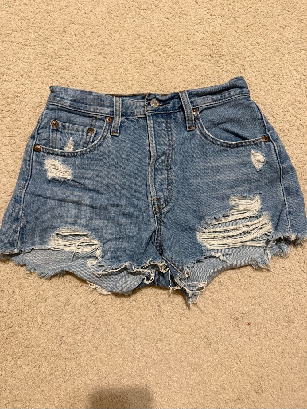 Levi's Distressed Light Blue Denim Cutoff Shorts